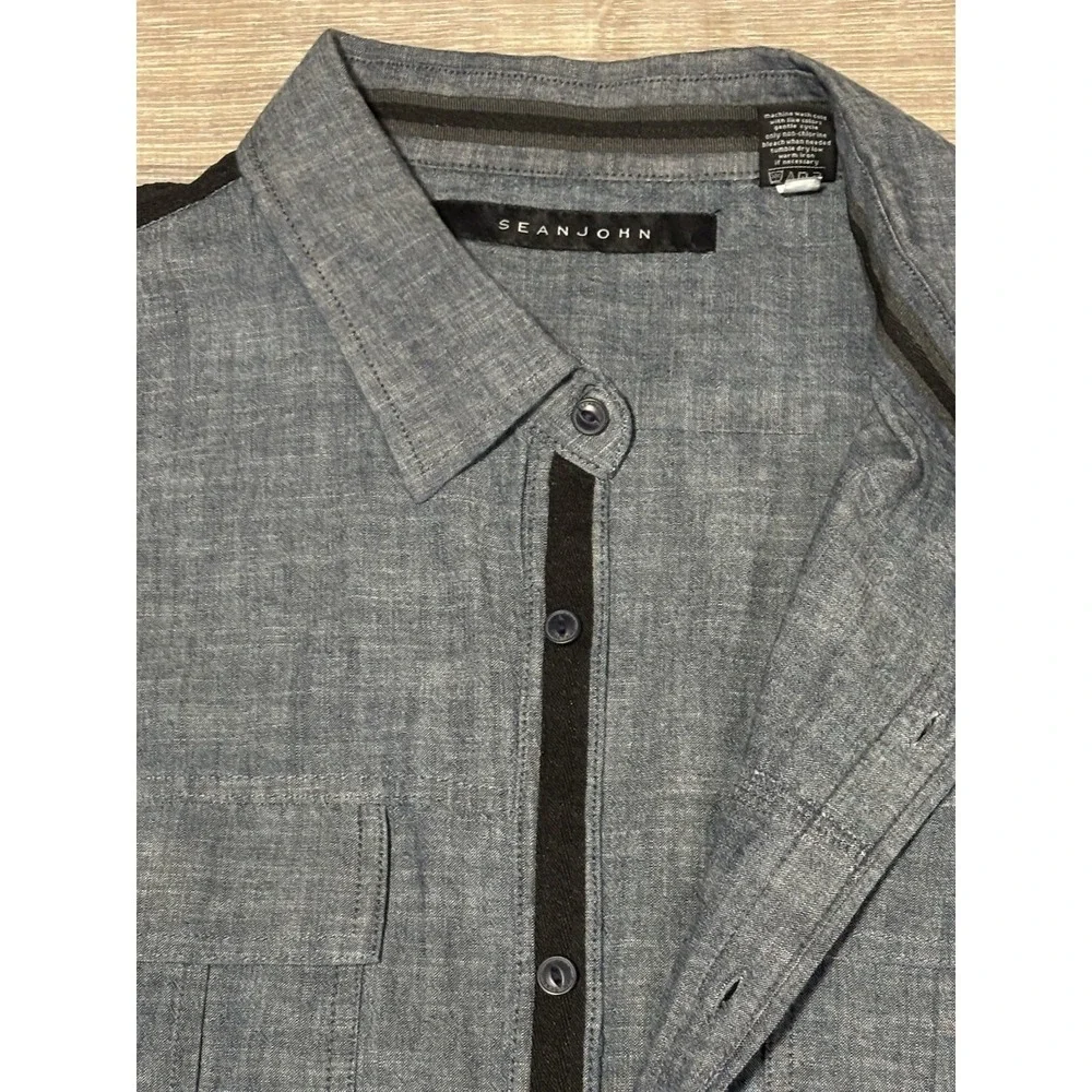 Used Sean John Blue Short Sleeve Button-up Shirt Men's Sz 3X Excellent Condition - Picture 4 of 10